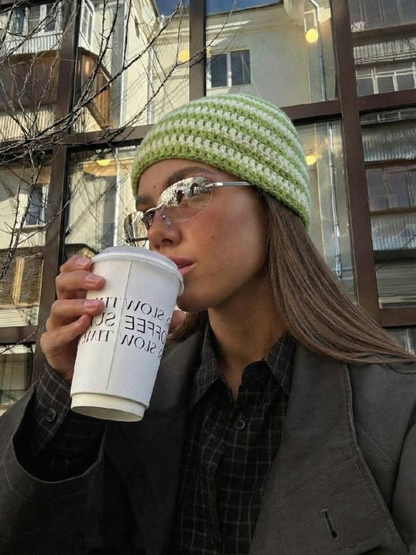 Matcha Creme Mohair Skull Beanie